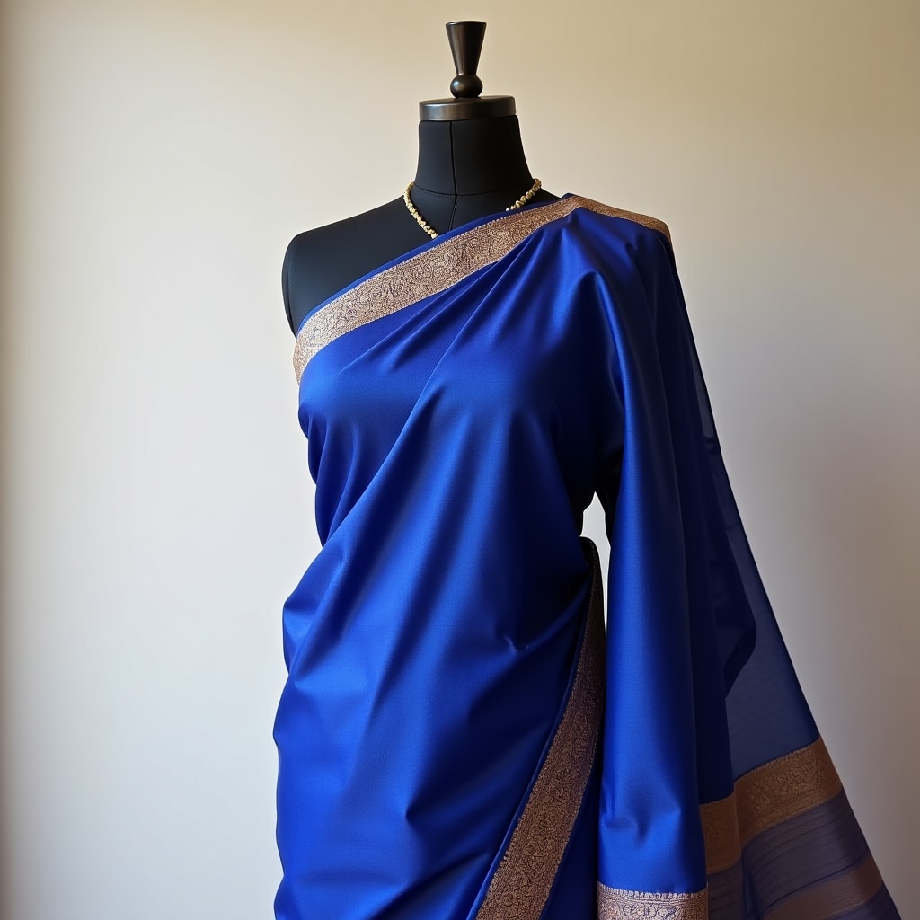AI generated image for A stunning bridal Kanjivaram saree in royal blue, 