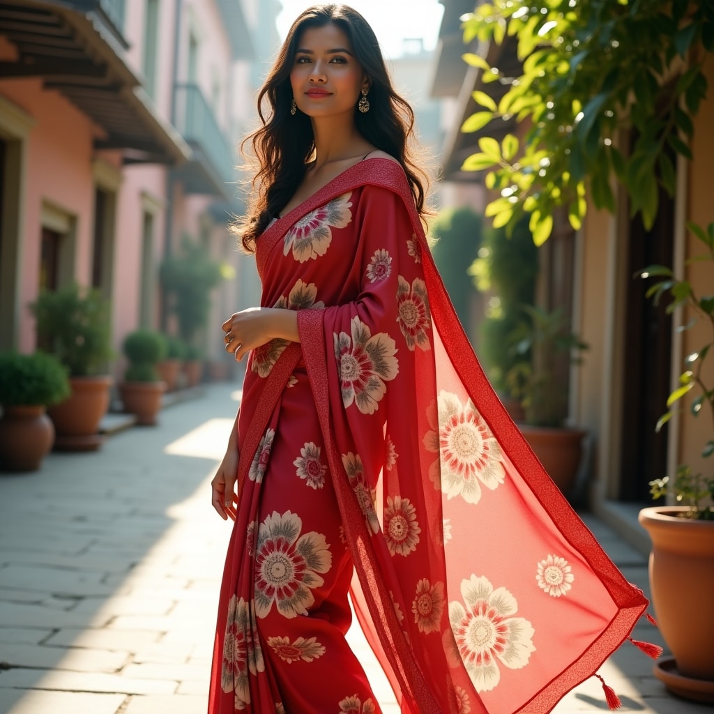 AI generated image for A stylish contemporary georgette saree displayed o