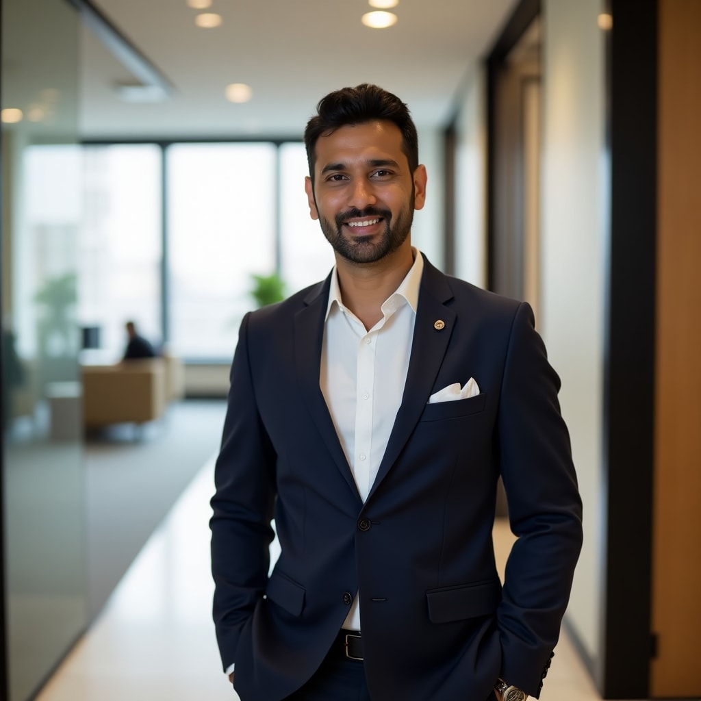 AI generated image for A friendly image of Rajesh Kumar, standing in a mo