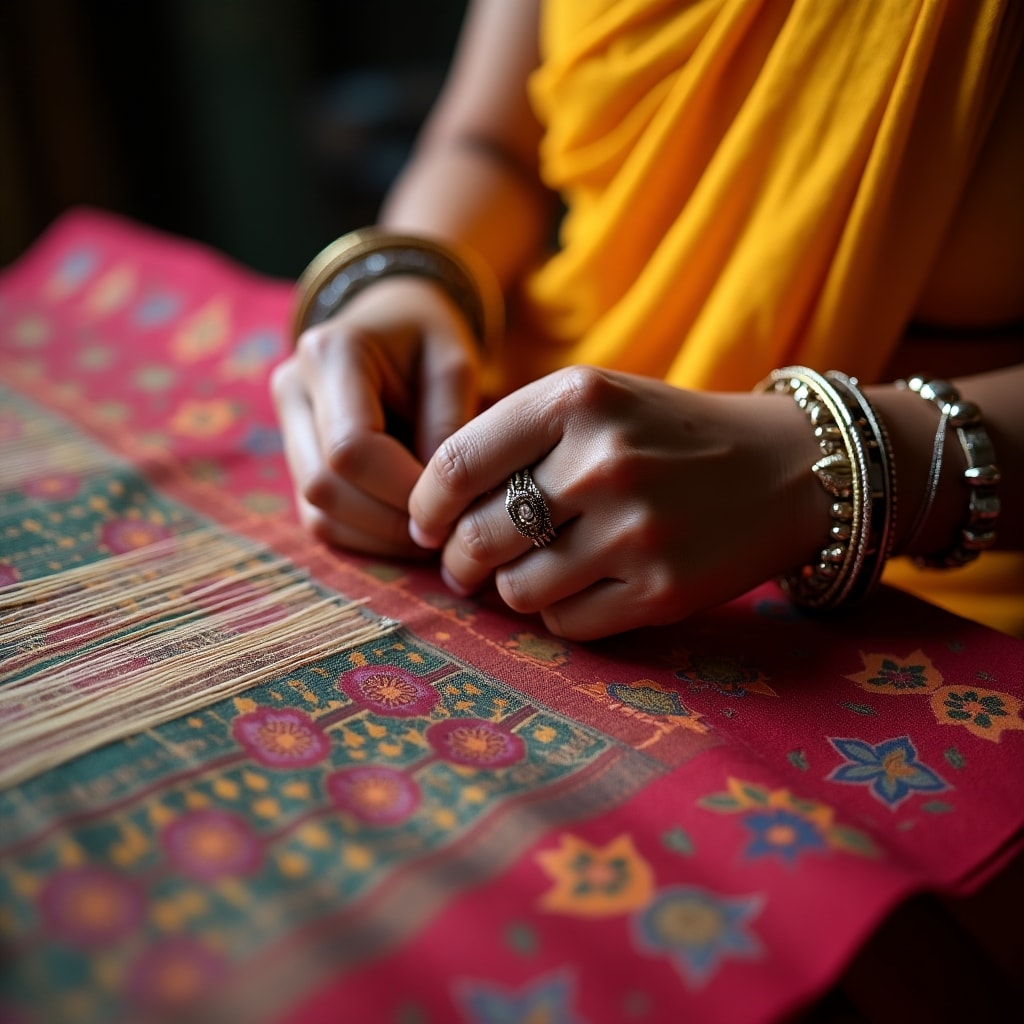 AI generated image for A close-up shot of an artisan skillfully weaving a
